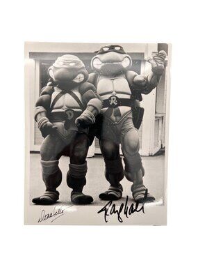 Teenage Mutant Ninja Turtles Donatello & Raphael Autographed Black & White Photo